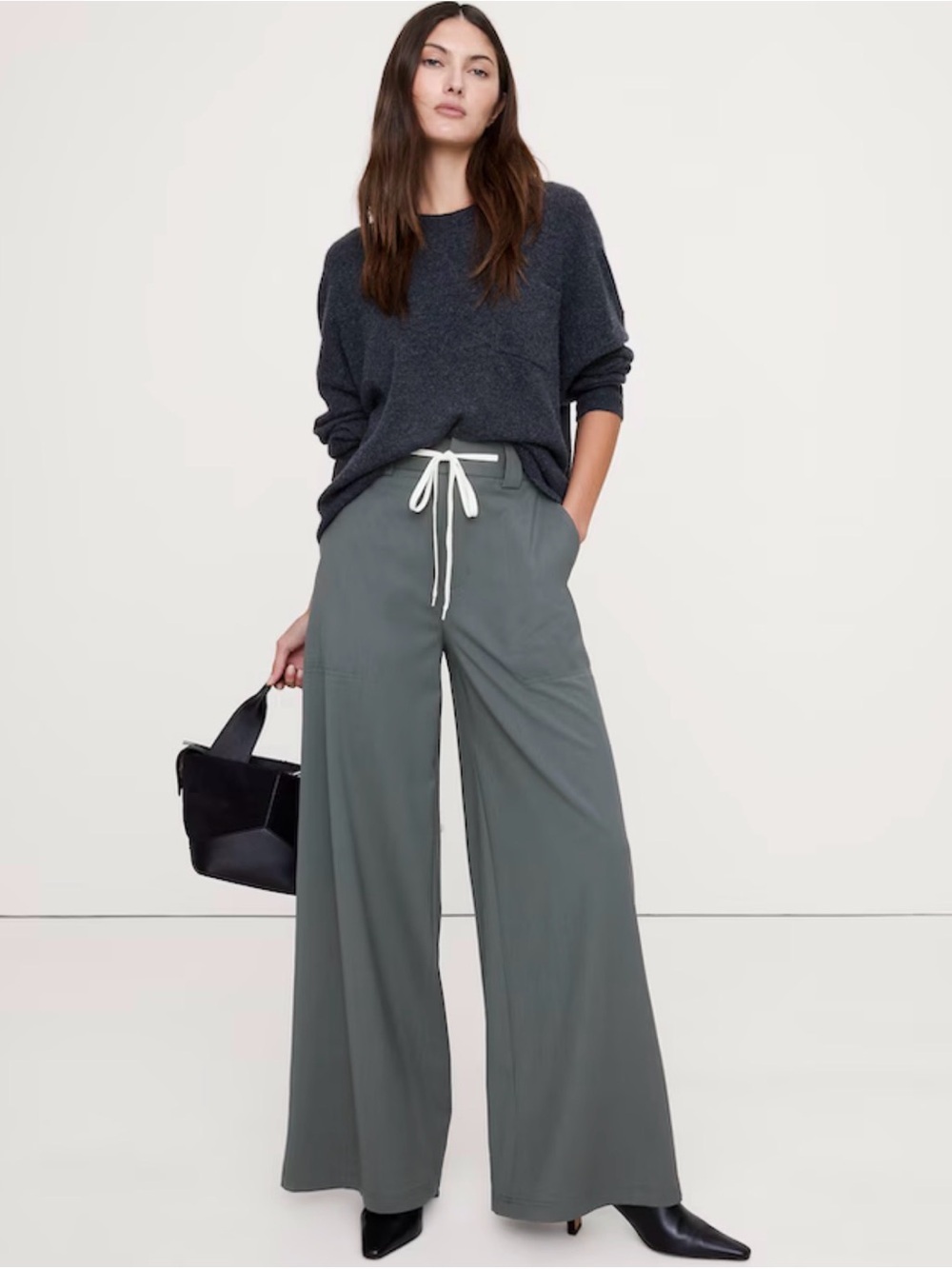 NWT Banana Republic High Rise Italian Wool Blue Slate Pant Sz 0P (#826284)